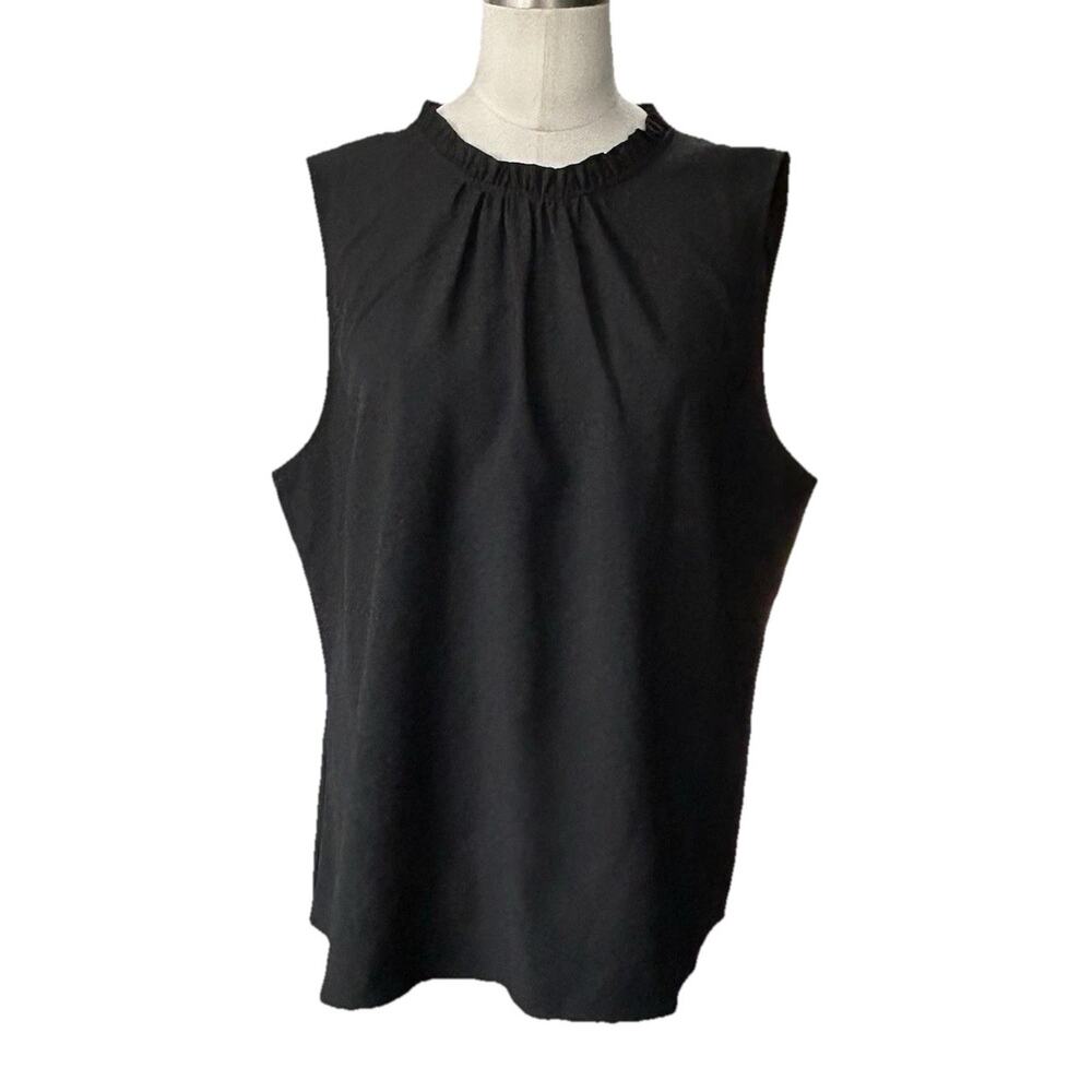 NEW J.Crew Sleeveless Ruffle Neck Top Womens Large Black Pleated Blouse Shell - Picture 11 of 11